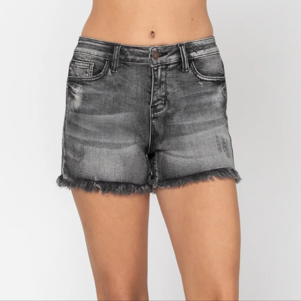 NWT Judy Blue High Waist Frayed Hem Shorts Bev Black Women's Size 3XL